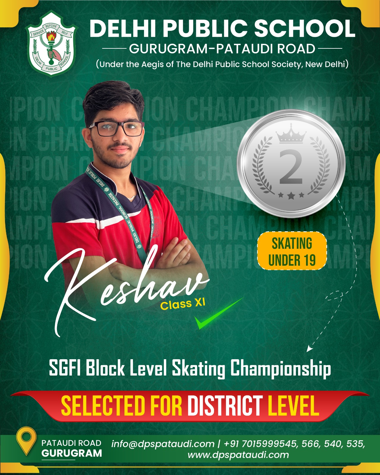Divyanshee Win of DPS Pataudi wins Gold medal